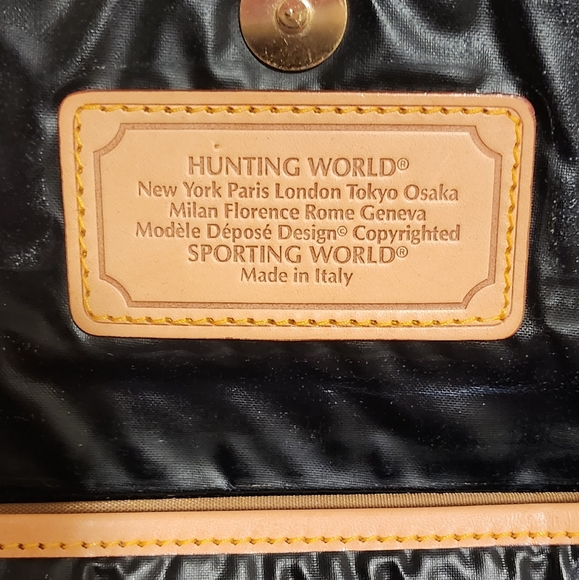 VINTAGE Hunting World Crossbody Bag Black 8" X 6" Made in Italy - Picture 10 of 12